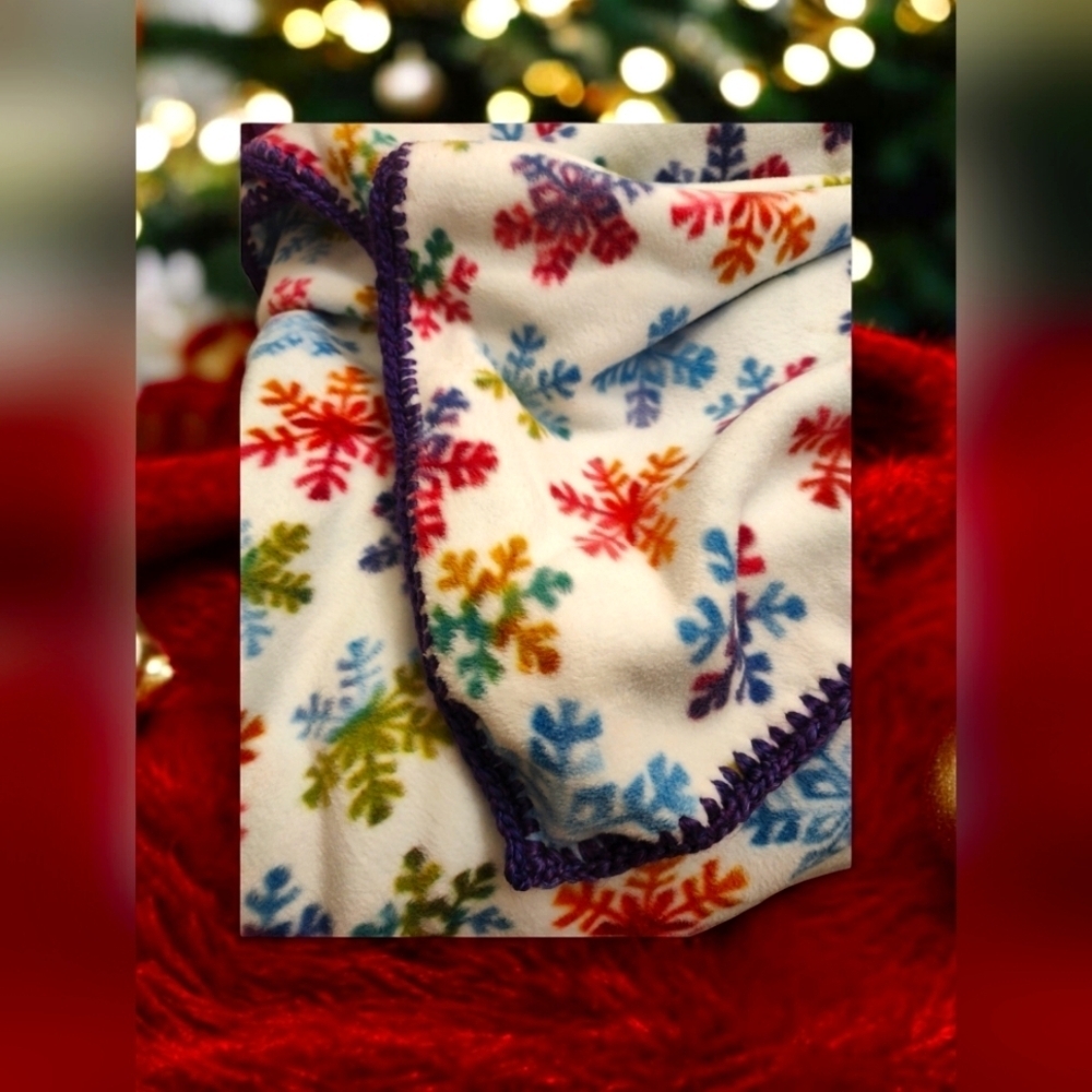 Hand-crocheted edged fleece blanket